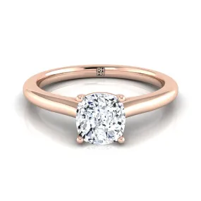 14K Rose Gold Cushion  Pinched Comfort Fit Claw Prong Solitaire Engagement Ring