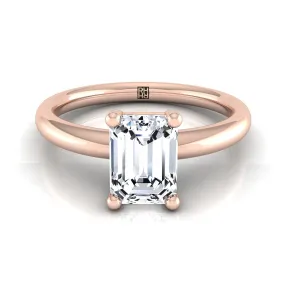 14K Rose Gold Emerald Cut Rounded Comfort Fit Solitaire Engagement Ring