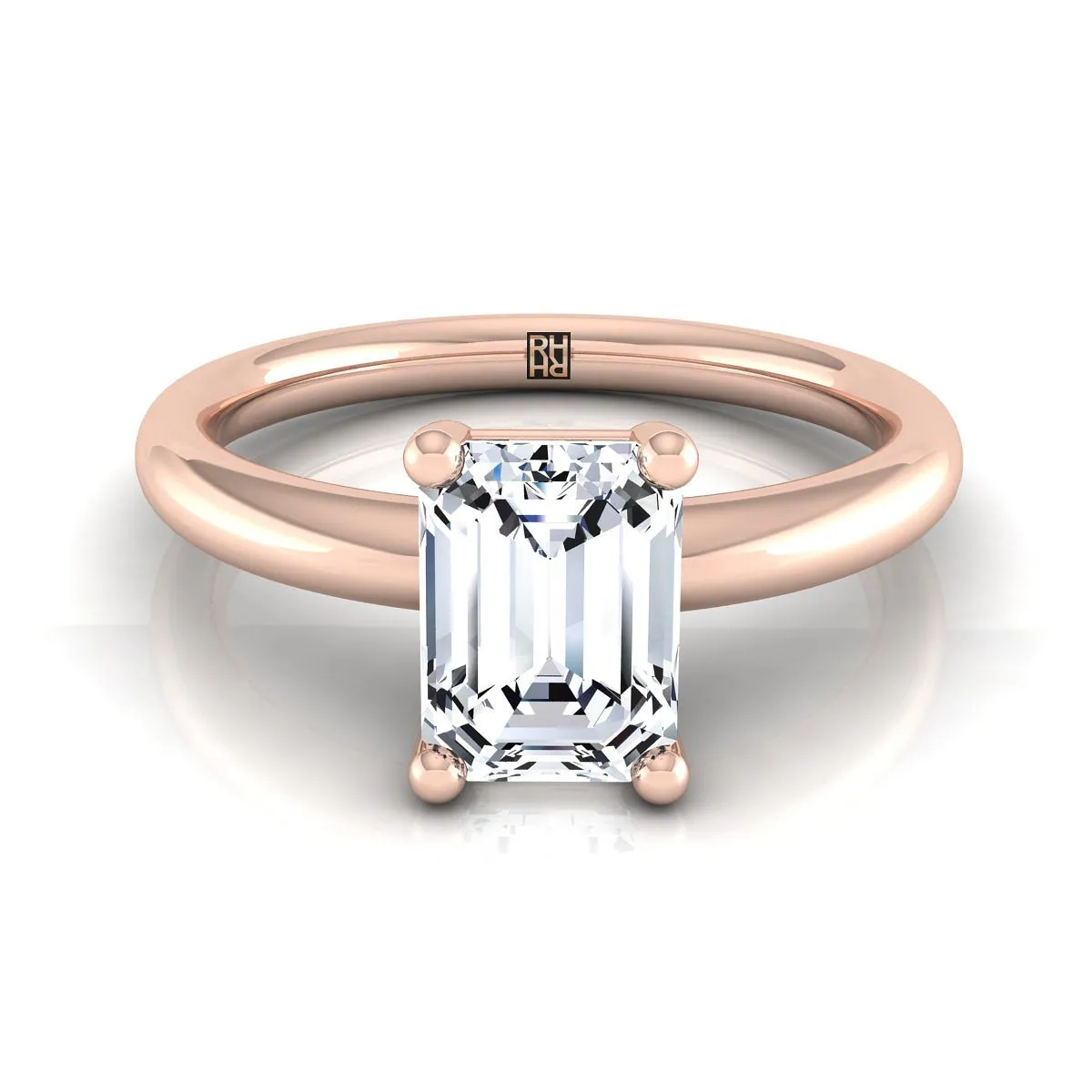 14K Rose Gold Emerald Cut Rounded Comfort Fit Solitaire Engagement Ring