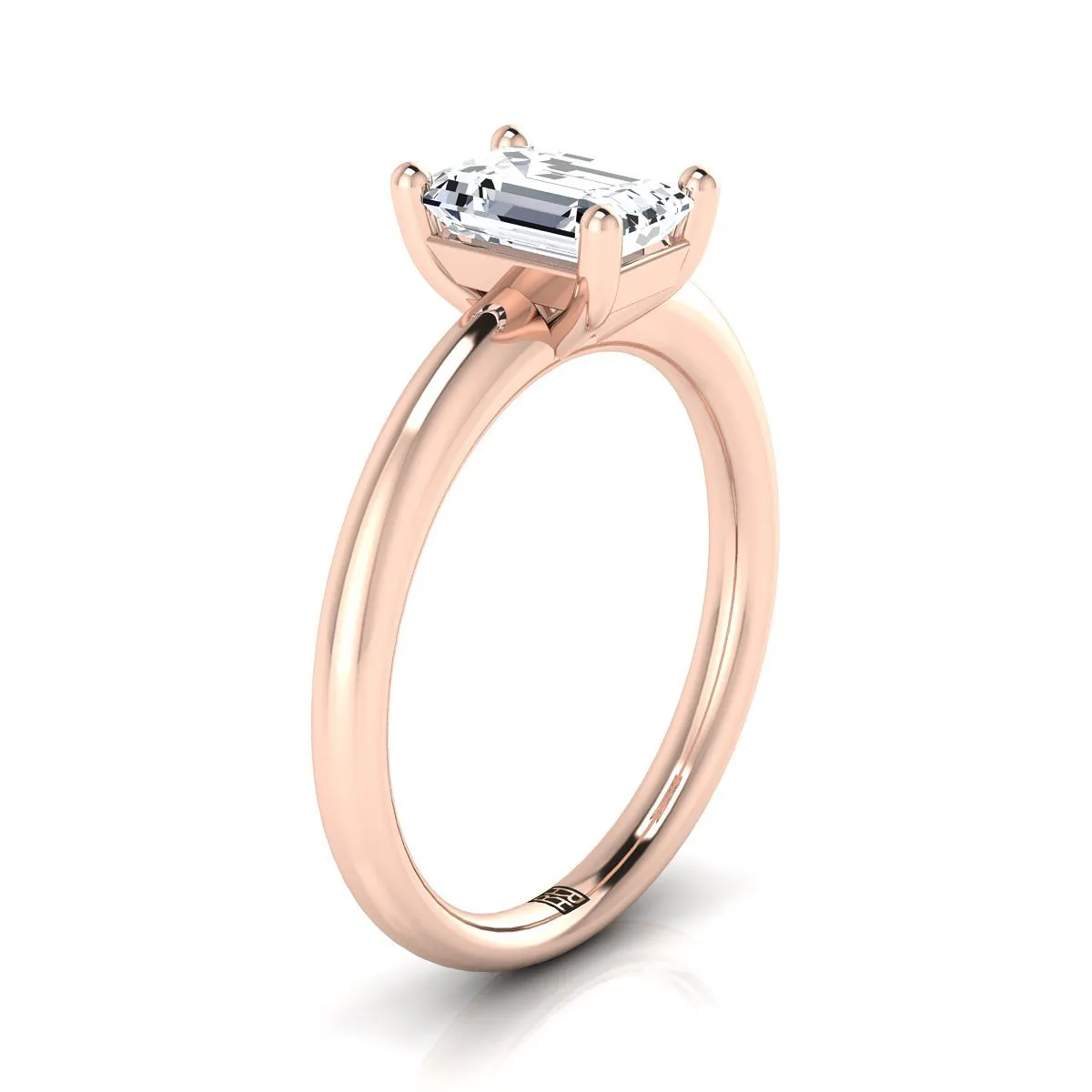 14K Rose Gold Emerald Cut Rounded Comfort Fit Solitaire Engagement Ring