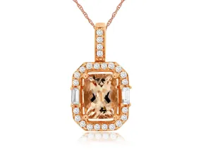 14K Rose Gold Morganite and Diamond Necklace