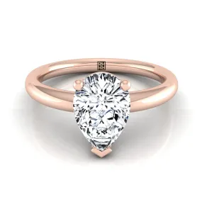 14K Rose Gold Pear Shape Center Rounded Comfort Fit Solitaire Engagement Ring