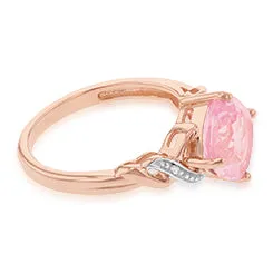 9ct Rose Gold Created Peach Sapphire and Diamond Cushion Cut  Ring