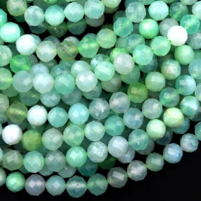 AA Natural Australian Green Chrysoprase Faceted Round 6mm 8mm 10mm Beads Diamond Cut Gemstone Beads 15.5" Strand