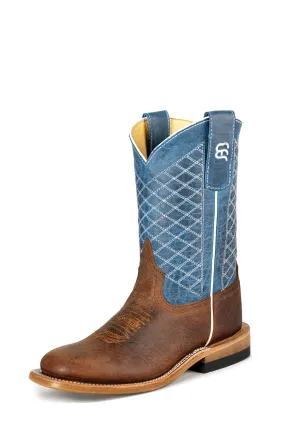 Anderson Bean Kids Boys Toast Leather Blue Lava Cowboy Boots