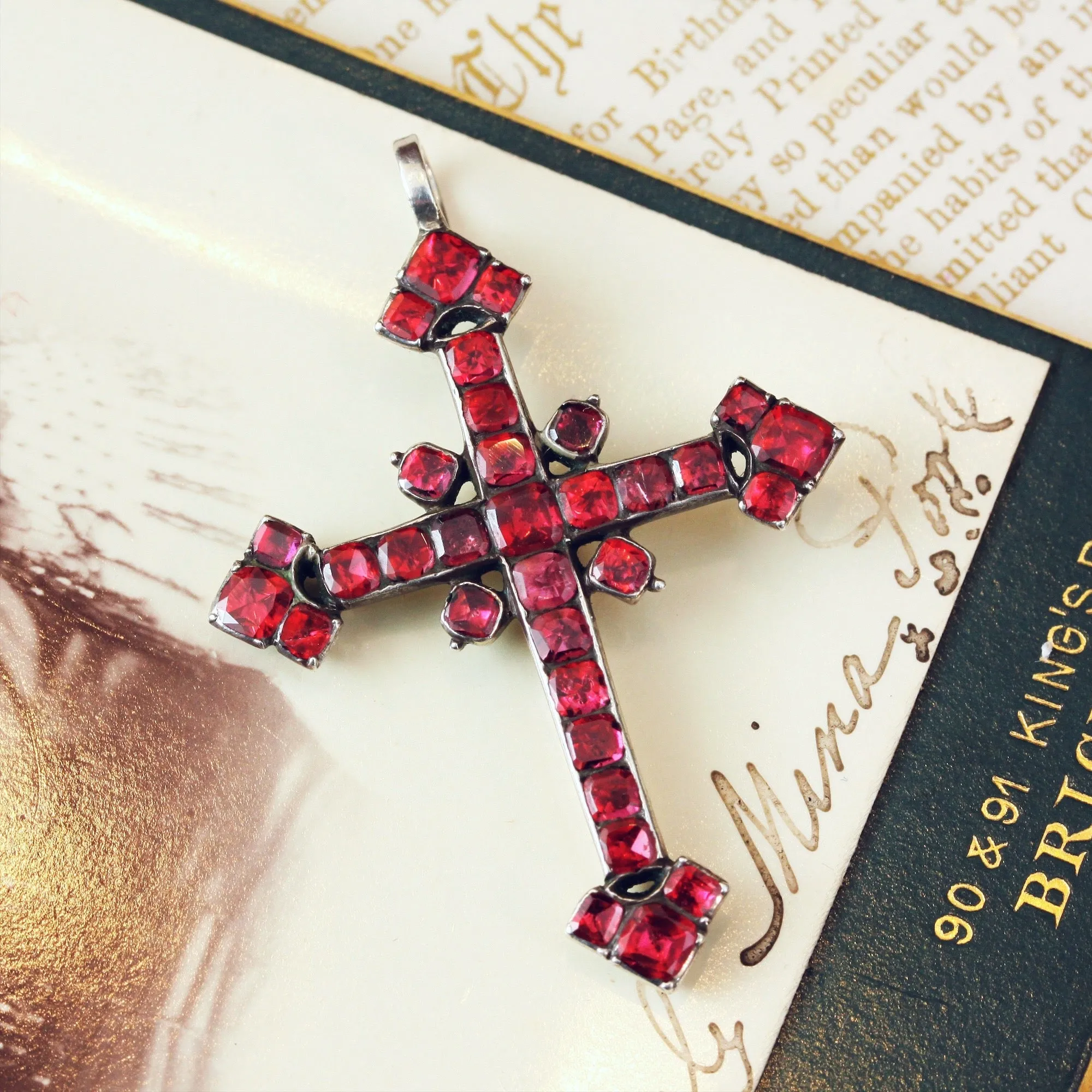 Antique Georgian Iberian Foiled Garnet Cross