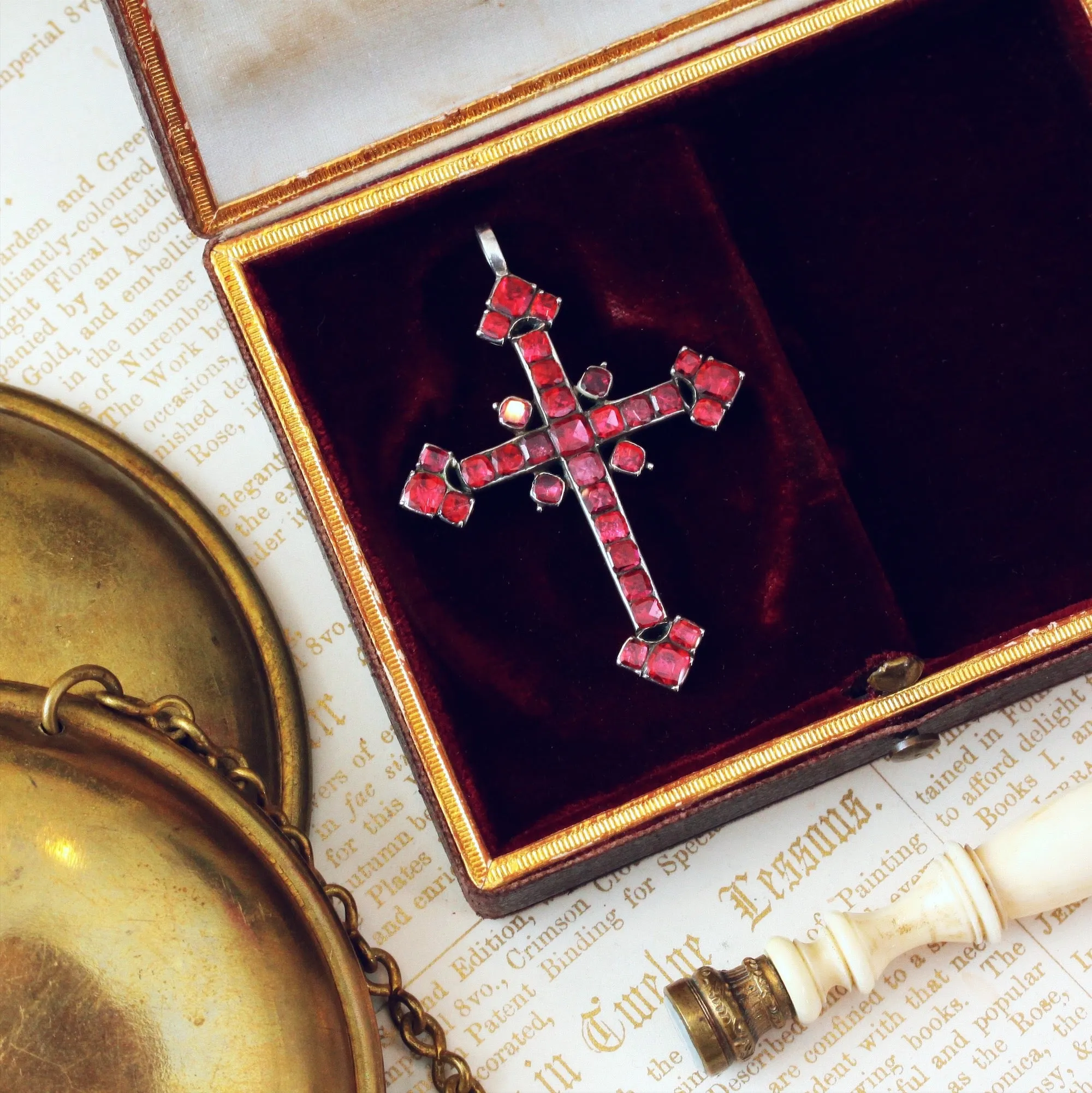 Antique Georgian Iberian Foiled Garnet Cross