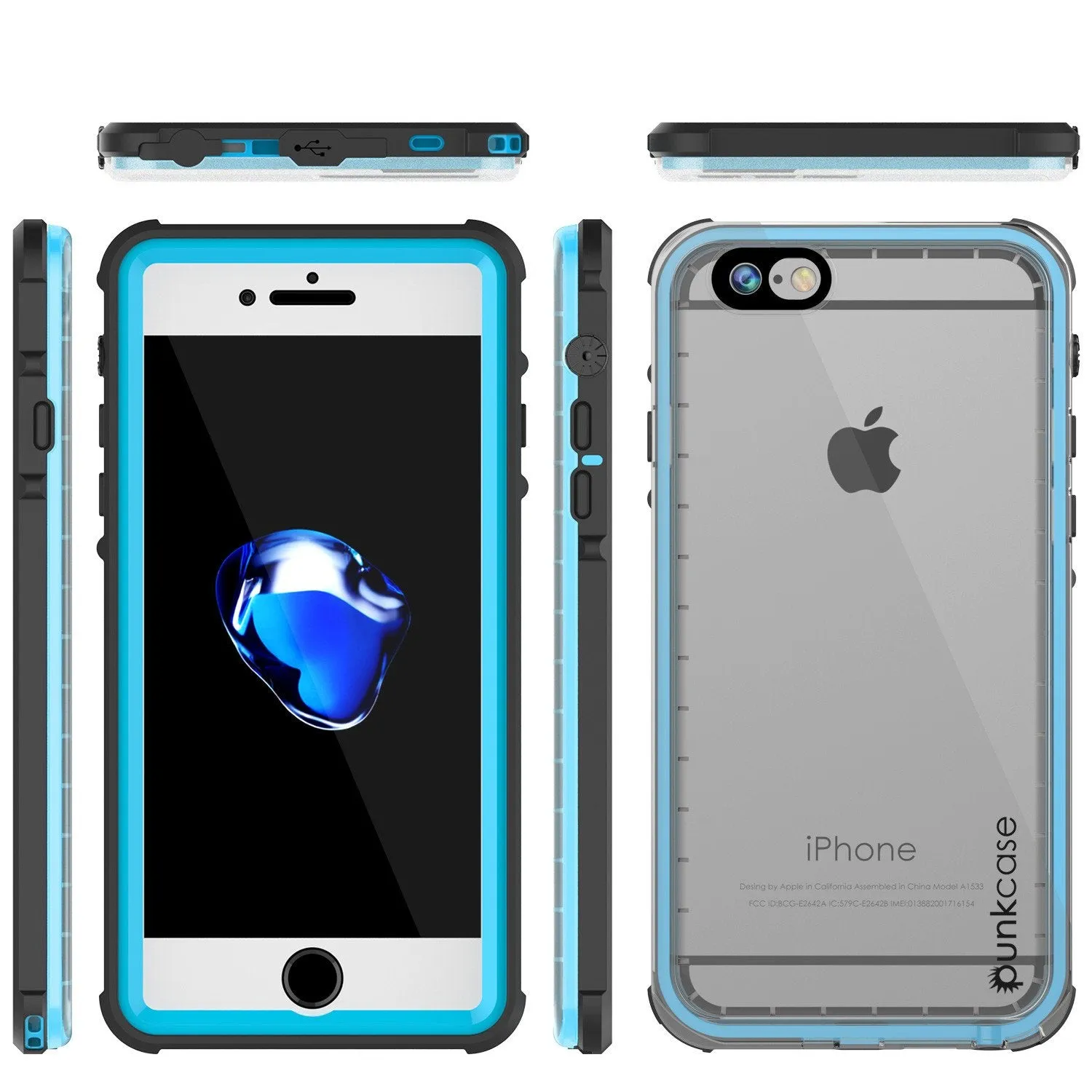 Apple iPhone 8 Waterproof Case, PUNKcase CRYSTAL Light Blue  W/ Attached Screen Protector  | Warranty