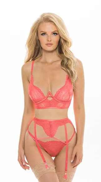 Aura Peach Bra and Garter Set