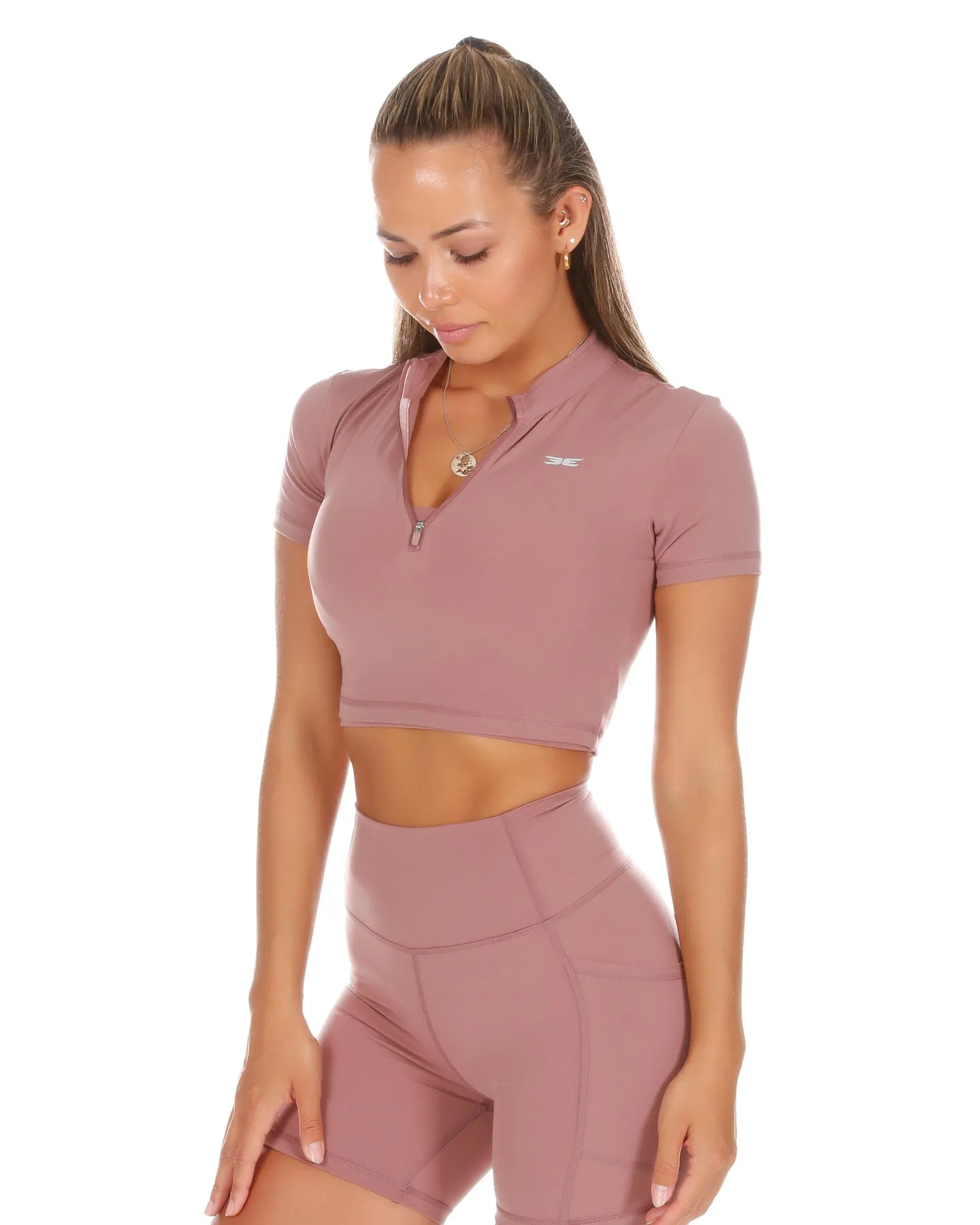 Aura Zip Tee - Soft Rose