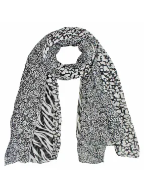 Black & White Chiffon Animal Print Sheer Scarf