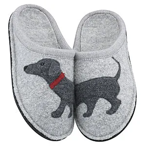 Boiled Wool Slipper "Doggy" in Silver Grey