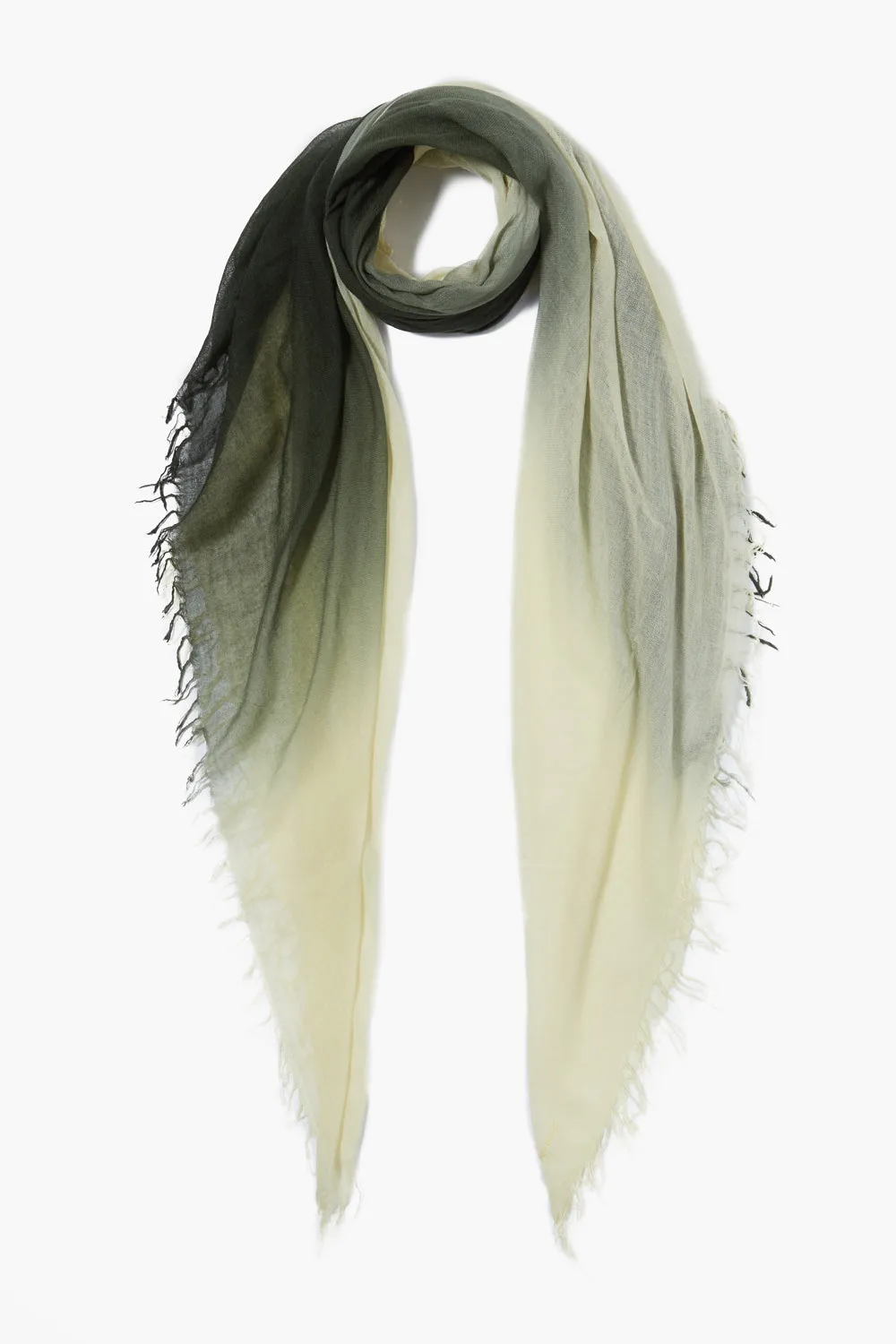 Cashmere and Silk Scarf Kombu Green Dip Dyed