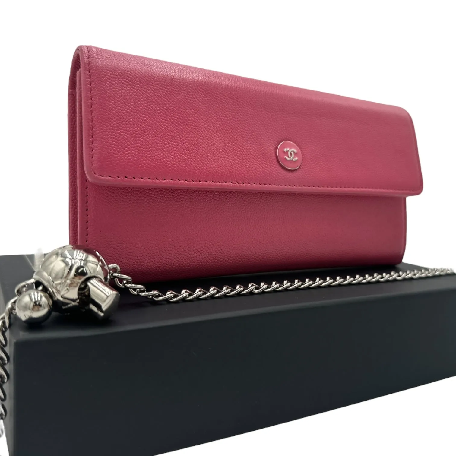 CHANEL Caviar CC Button Long Flap Wallet