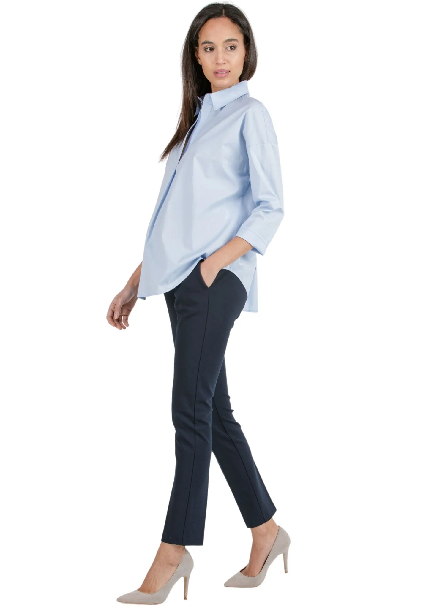 Cotton Maternity Shirt - Blue