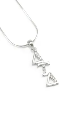 Delta Tau Delta Sterling Silver Diagonal Lavaliere with Simulated Diamonds