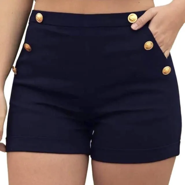 DressBetty - Plus Size Button Solid High waisted Elastic Shorts Pockets Bermuda Fashion High Quality Slim Shorts Women Drop Shipping