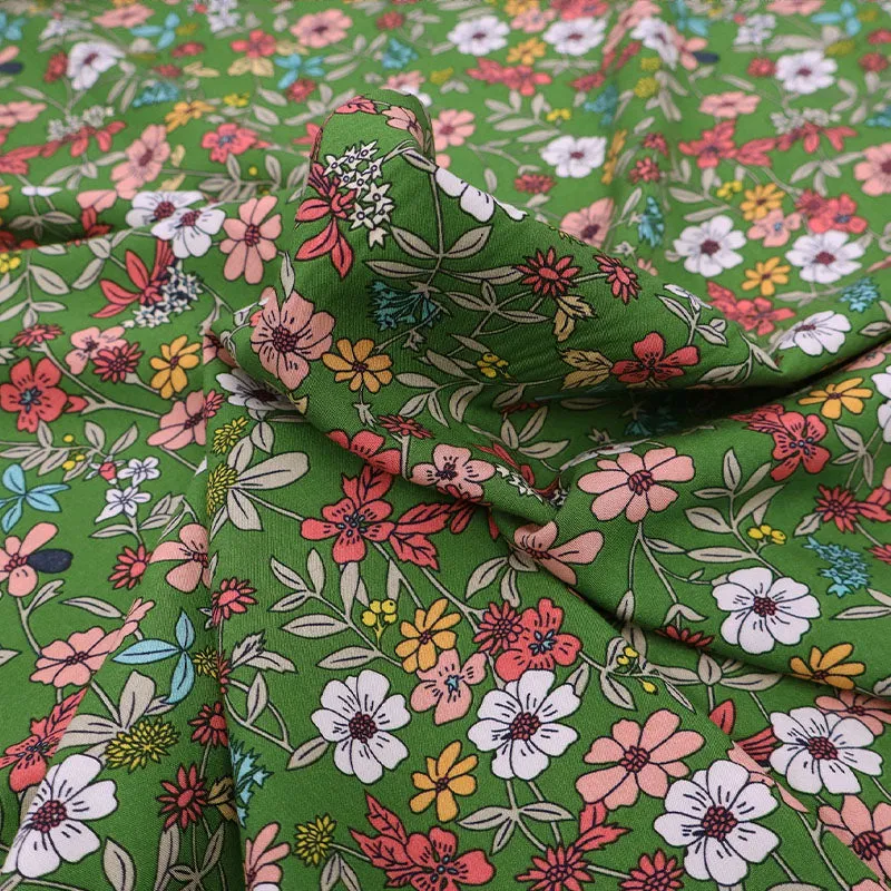 Dressmaking Green Viscose - Floral - Fields