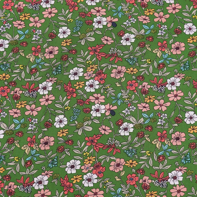 Dressmaking Green Viscose - Floral - Fields