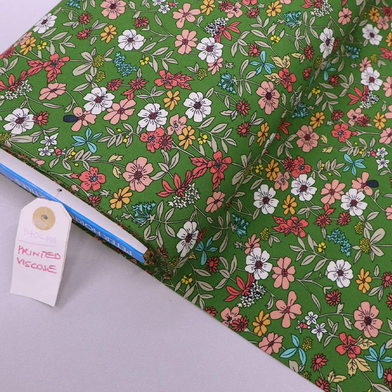 Dressmaking Green Viscose - Floral - Fields