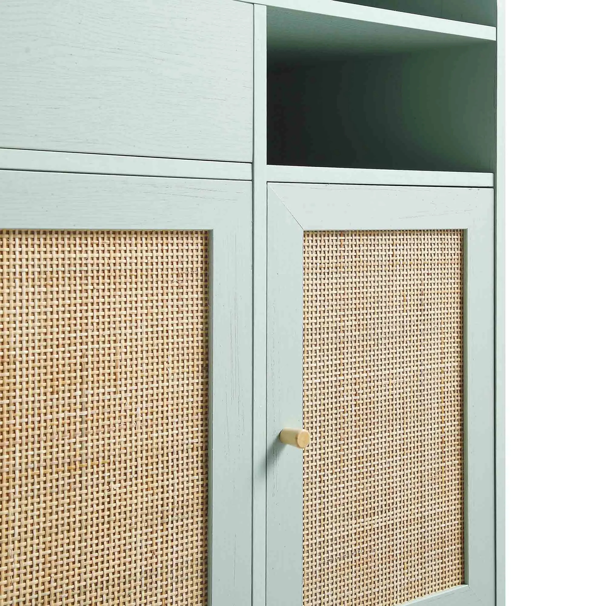 Frances Woven Rattan Kitchen Cabinet, Mint