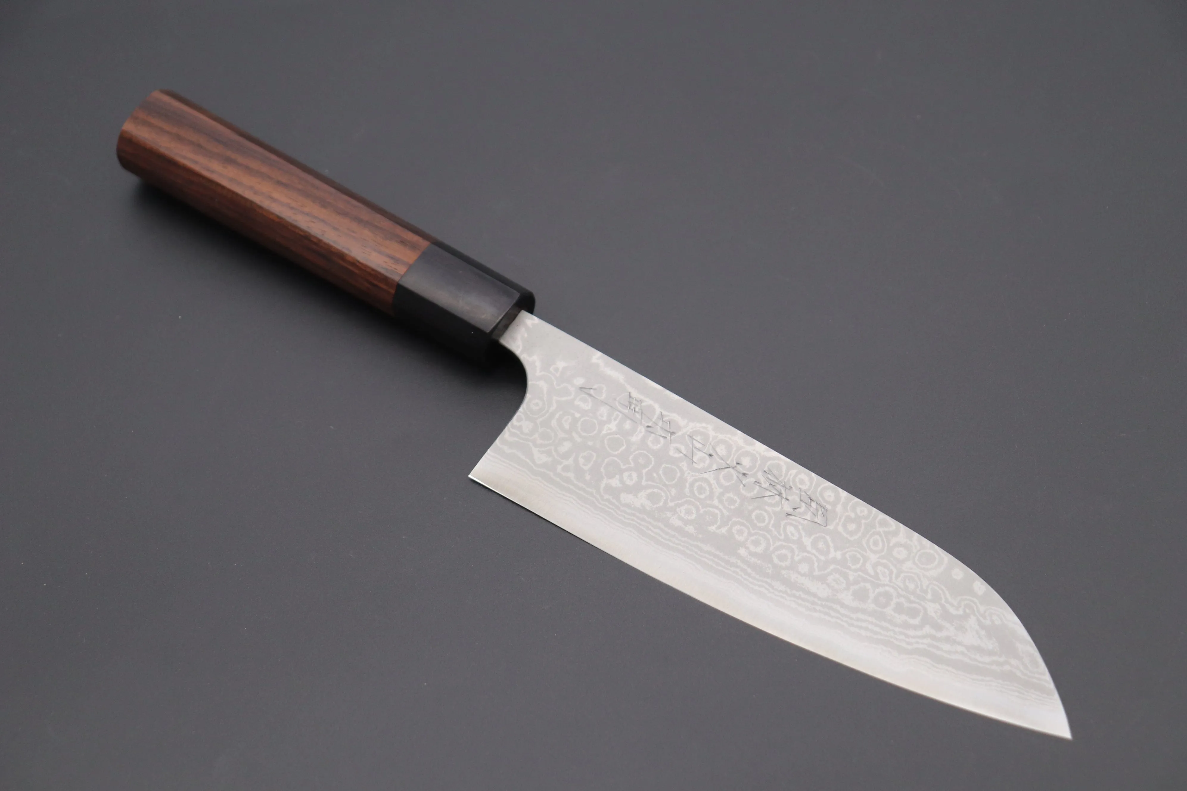 Fu-Rin-Ka-Zan Aogami Super Custom Damascus Series FASD-3 Wa Santoku 165mm (6.4 inch, Octagonal Red-Sandalwood Handle)