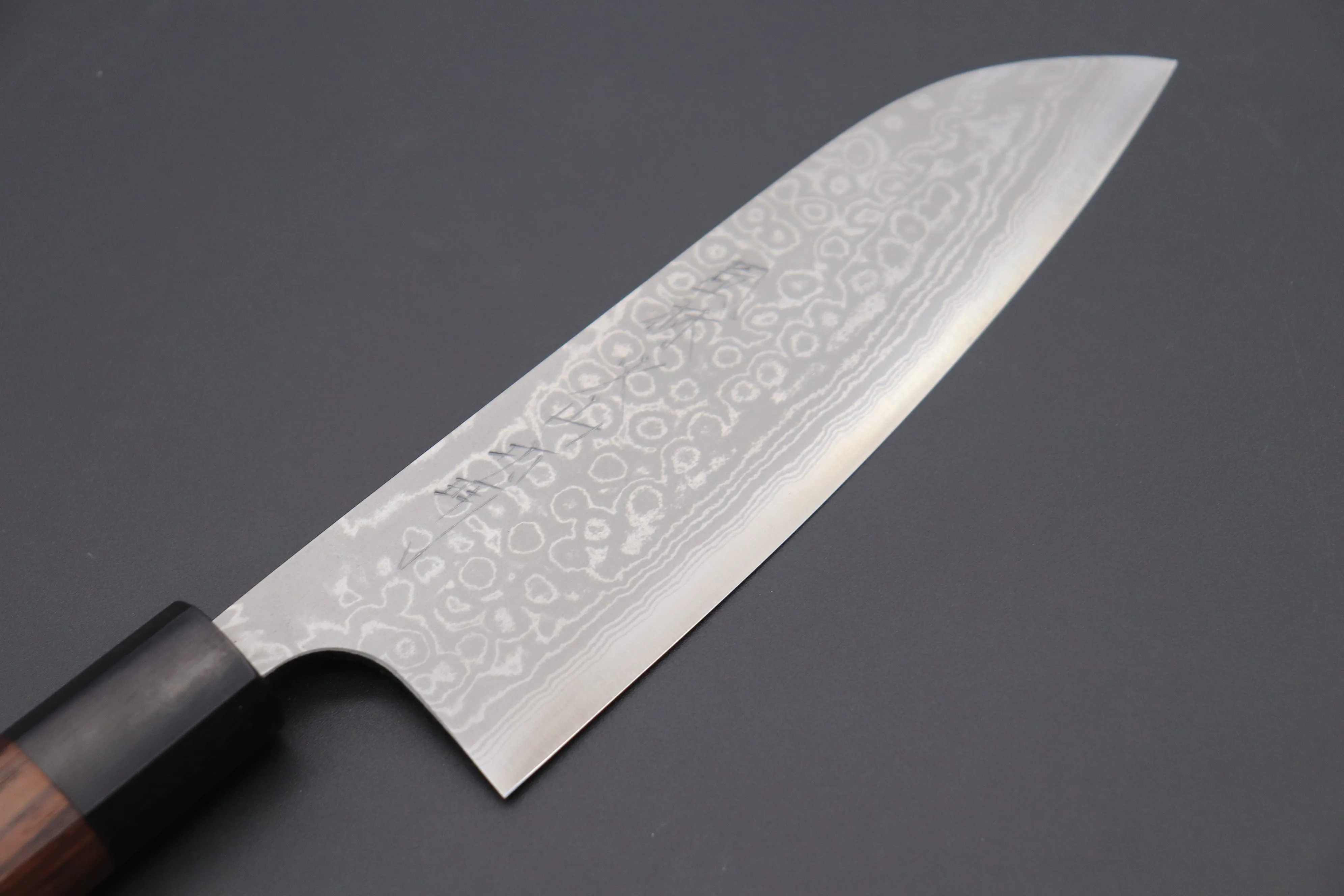 Fu-Rin-Ka-Zan Aogami Super Custom Damascus Series FASD-3 Wa Santoku 165mm (6.4 inch, Octagonal Red-Sandalwood Handle)