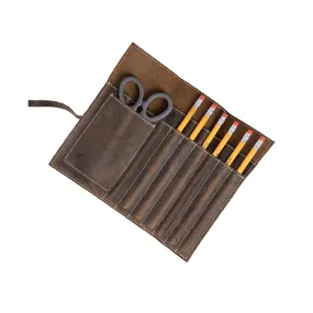 Genuine Leather Pen case Pencil holder leather stationary pouch for students and artists- Pen Pencil Roll Case pouch