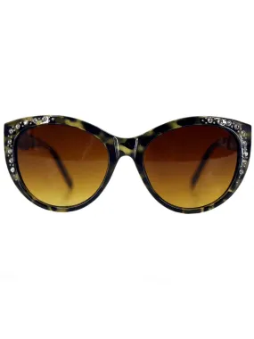 Green Mottled Sunglasses With Diamante Trim