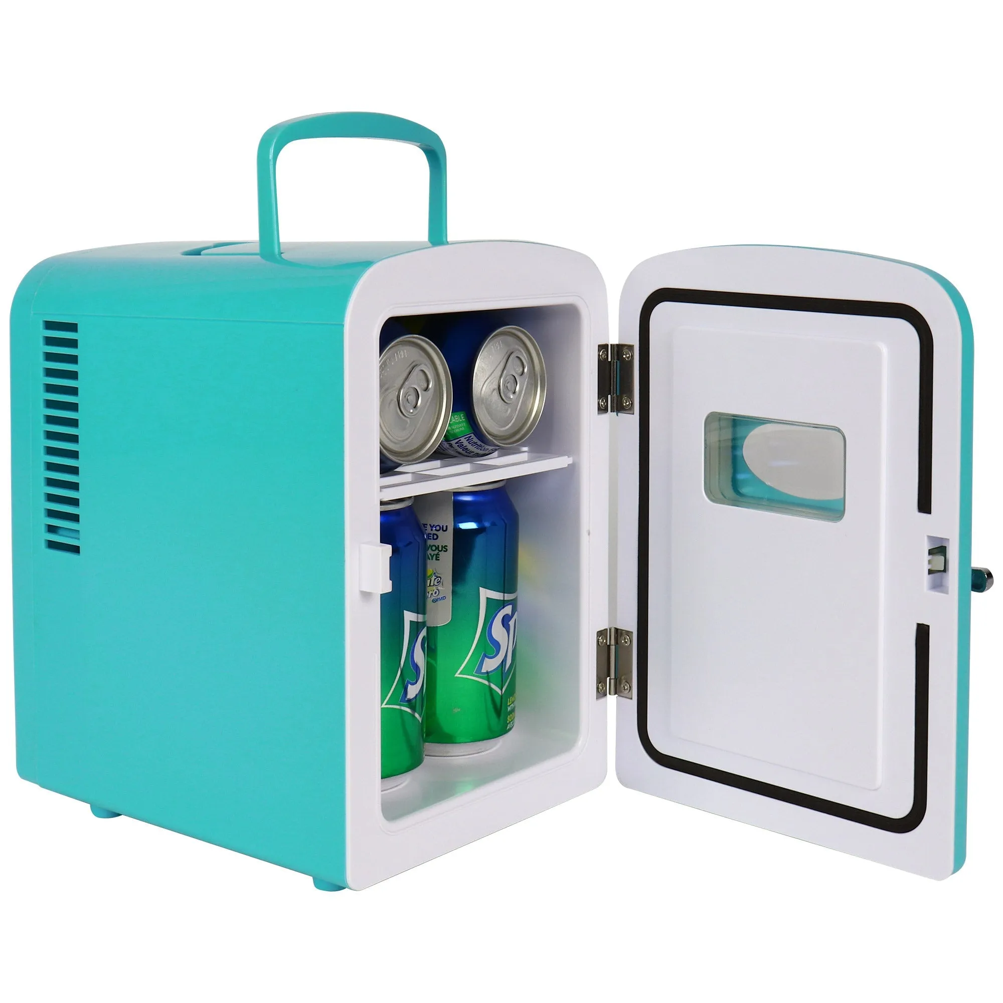 Koolatron 4L Retro Portable Mini Fridge w/ 12V DC and 110V AC Cords, 6 Can Personal Cooler for Snacks, Beverages, Skincare, Beauty Serum, Face Mask, Desktop Accessory for Home Office Dorm Travel, Aqua