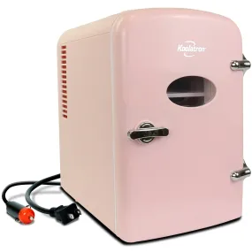 Koolatron 4L Retro Portable Mini Fridge w/ 12V DC and 110V AC Cords, 6 Can Personal Cooler for Snacks, Beverages, Skincare, Beauty Serum, Face Mask, Desktop Accessory for Home Office Dorm Travel, Pink