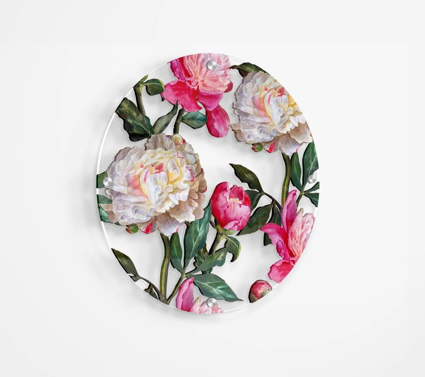 Large Peonies Printed Transparent Acrylic Circle