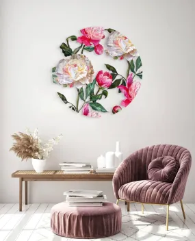 Large Peonies Printed Transparent Acrylic Circle