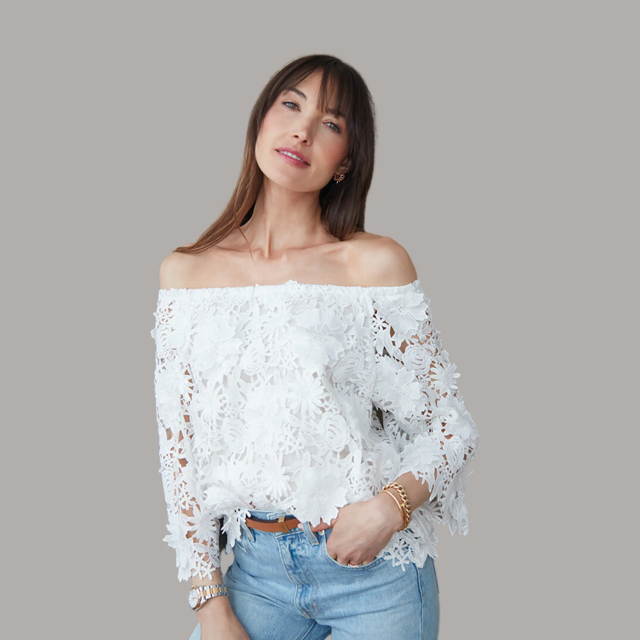 Lexa Off Shoulder Pop up Floral lace Blouse