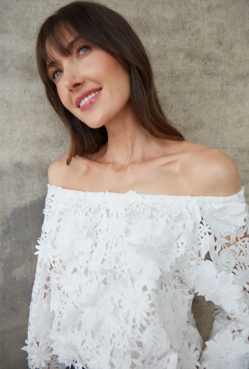 Lexa Off Shoulder Pop up Floral lace Blouse