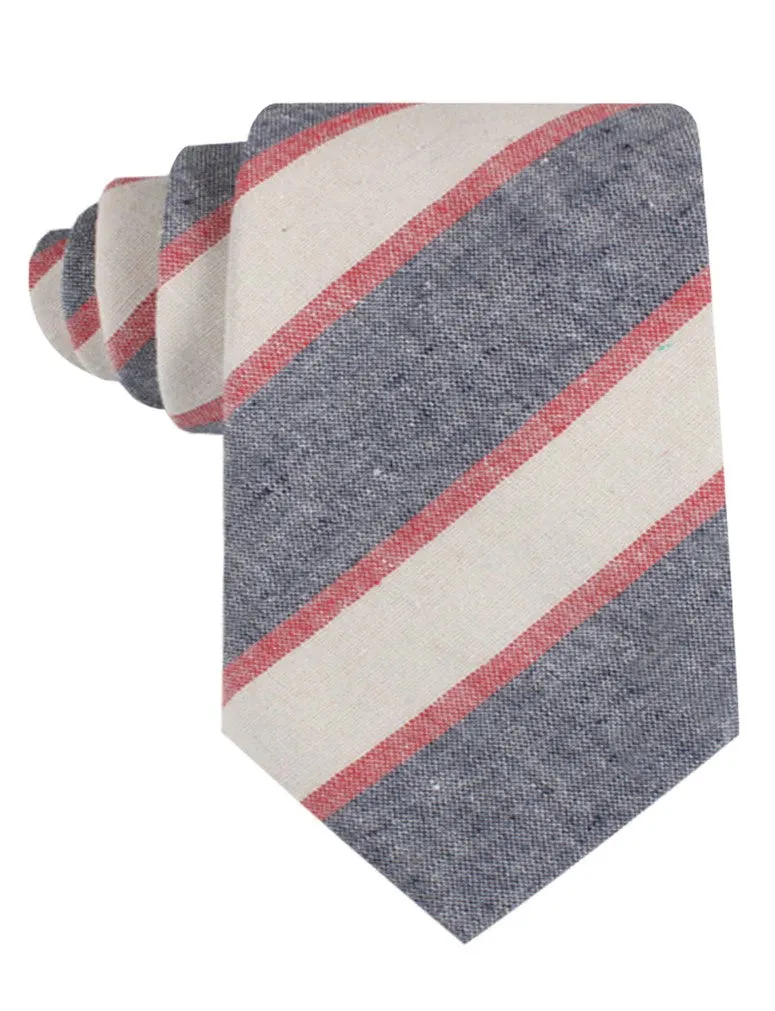 Linen Tie - Striped - Red, White & Blue