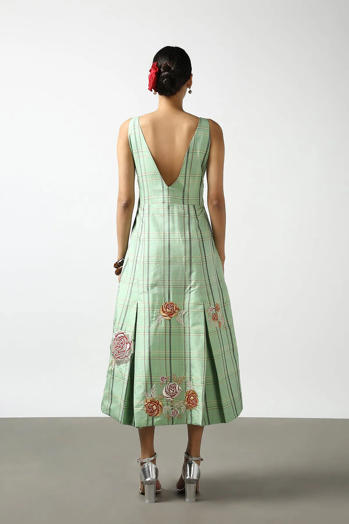 Mint Green Hand Woven and Hand Embroidered Dress