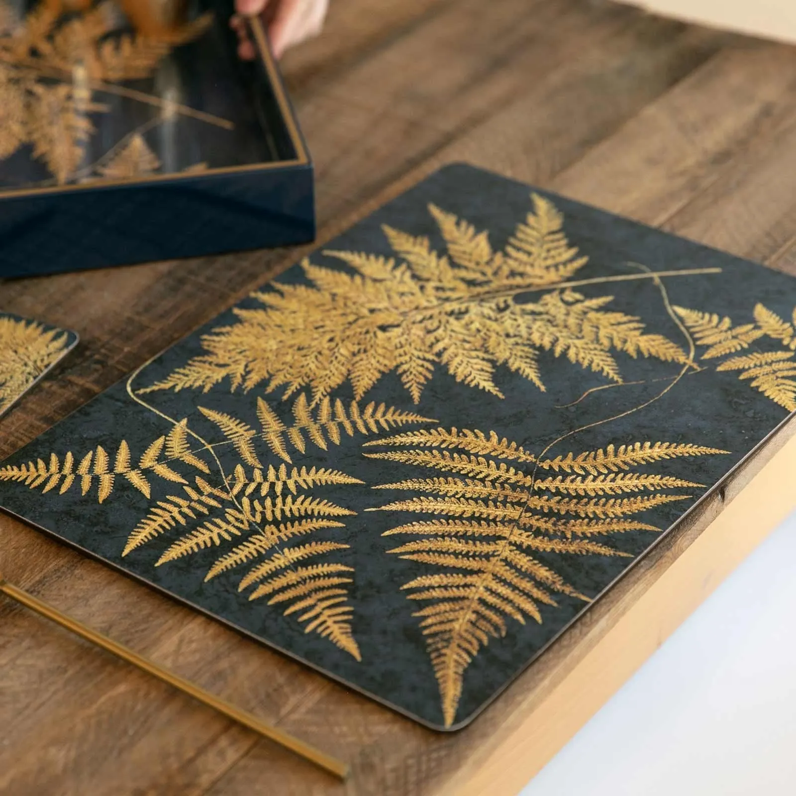 Navy Gilded Ferns Art Placemats - Set of 4