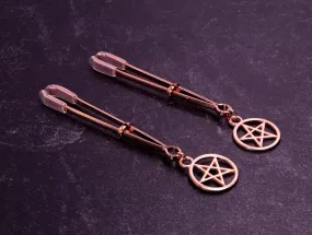 Pentacle Tweezer Nipple Clamps in Rose Gold