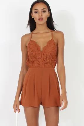 Rust Crochet Cross Back Playsuit - Quinn