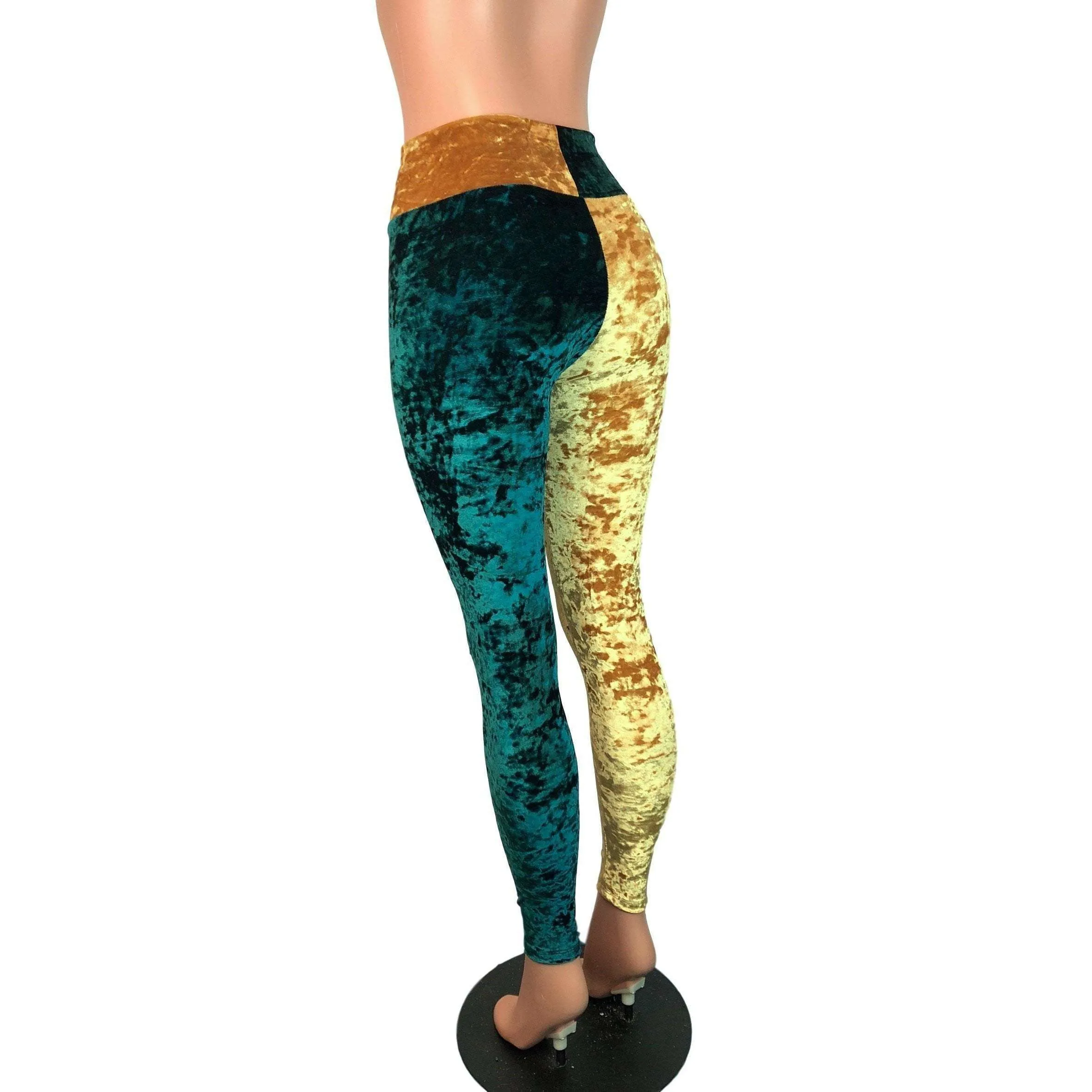 *Sample - Green & Gold Sports Team Crushed Velvet High Waist Leggings Pants - Final Sale