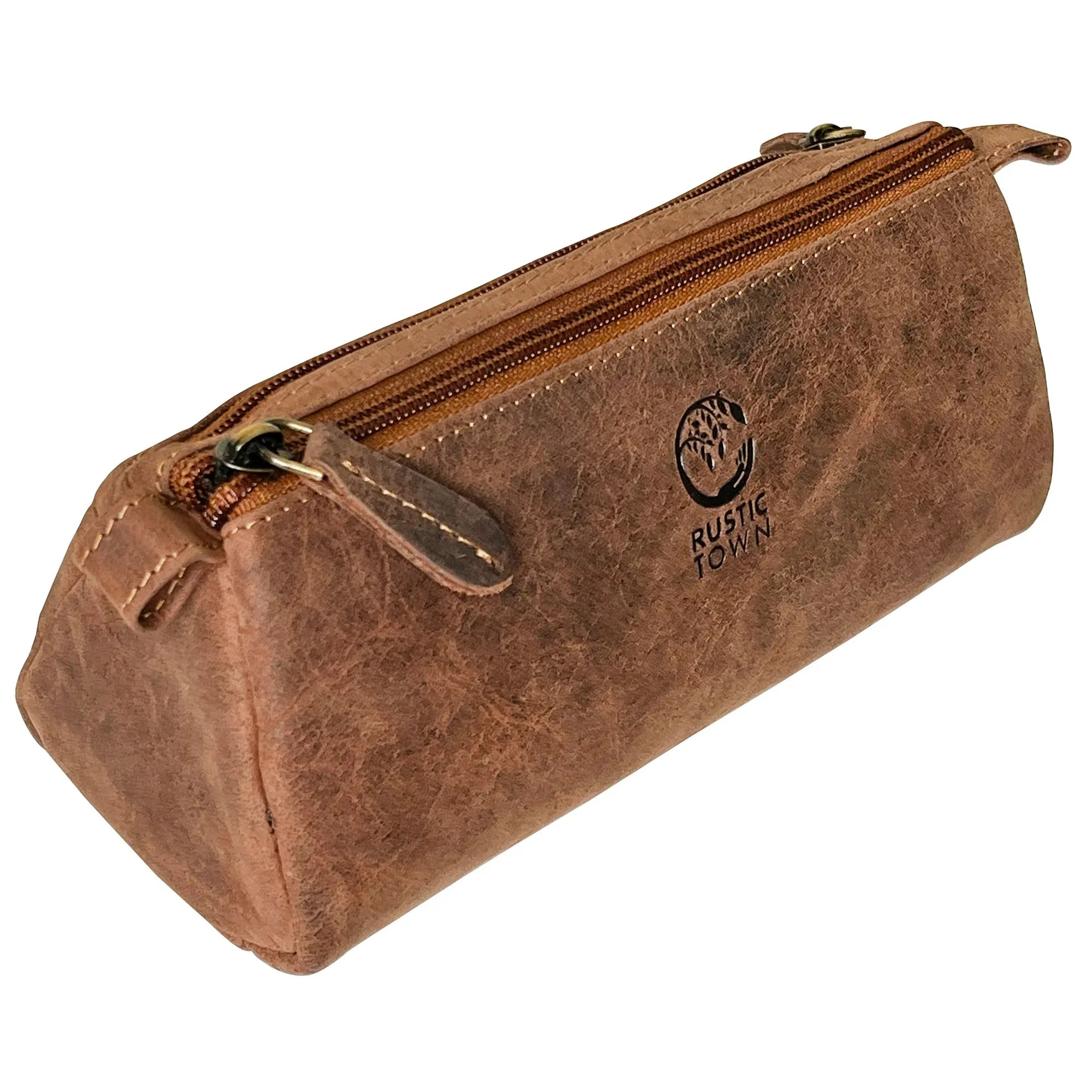 Tom Leather Pencil Case - Zippered Pen Pouch (Brown)