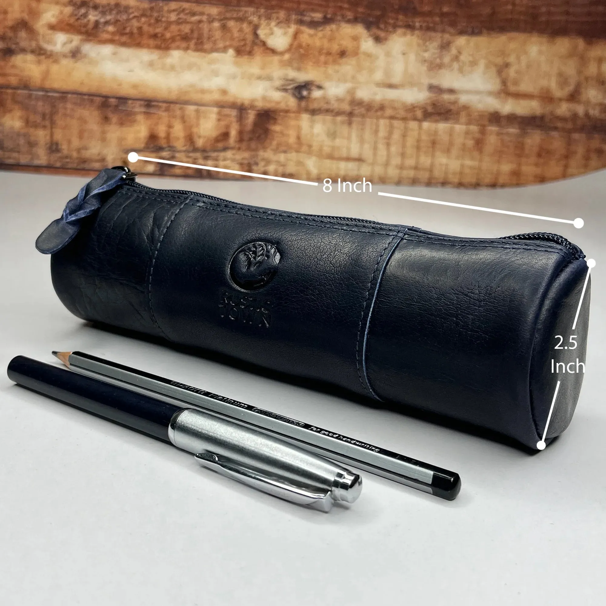 Winnie Leather Zipper Pen Pencil Case (Royal Blue)