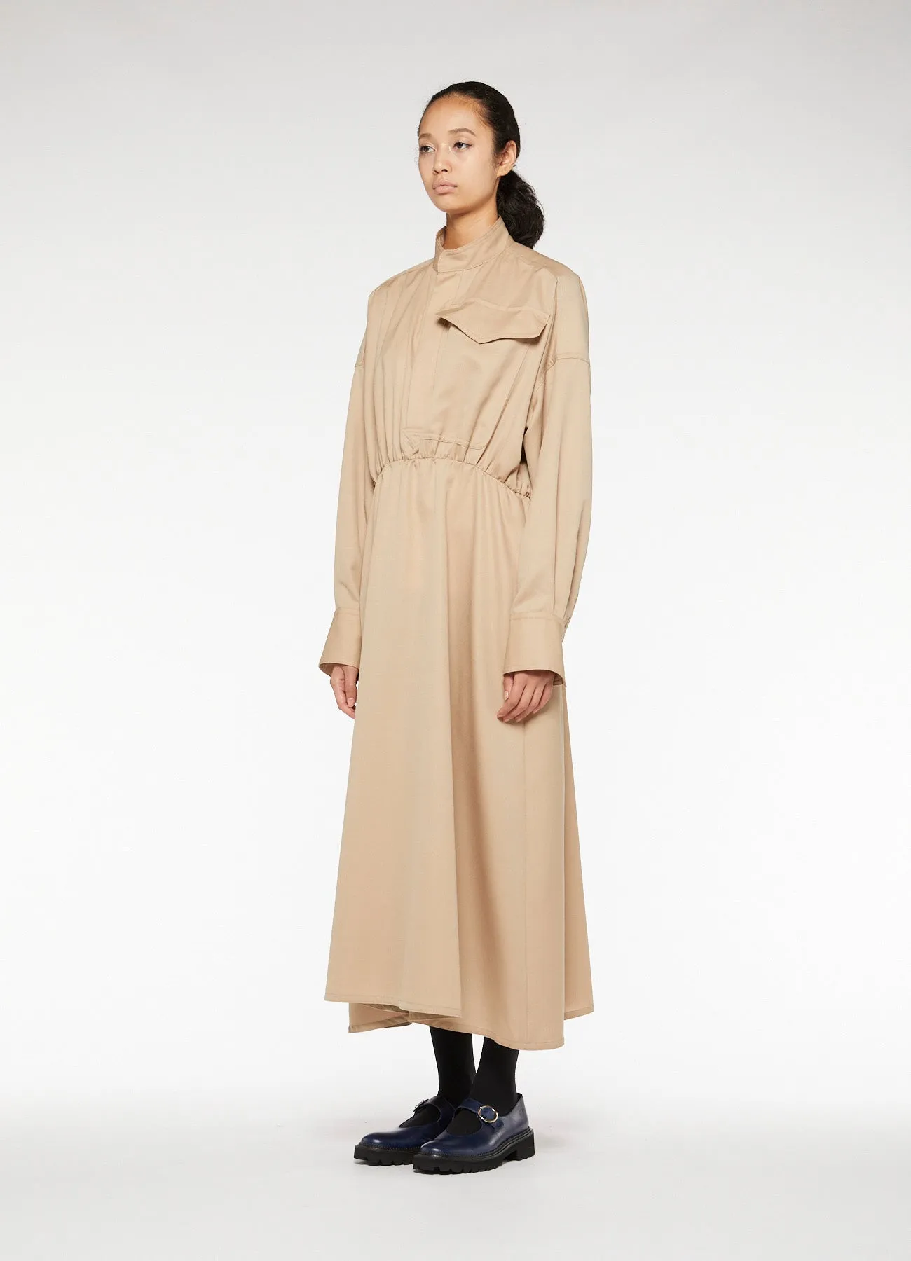 Y'sPINK WOOL MOHAIR GABARDINE GATHER DRESS