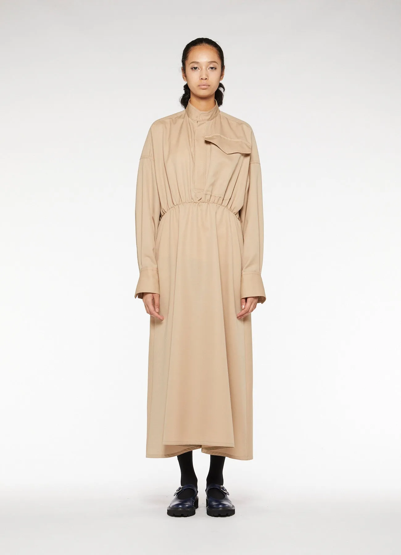 Y'sPINK WOOL MOHAIR GABARDINE GATHER DRESS