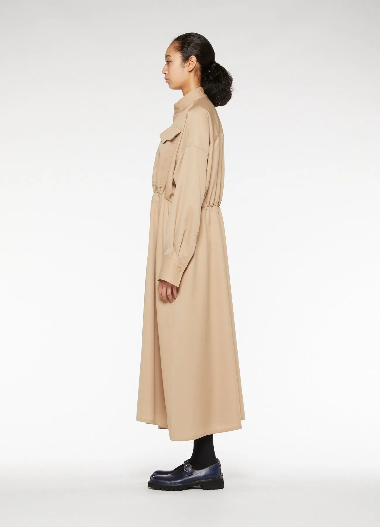 Y'sPINK WOOL MOHAIR GABARDINE GATHER DRESS